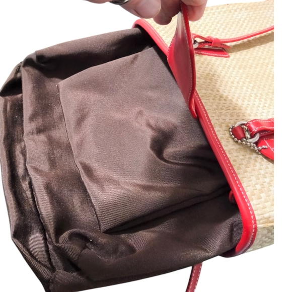 Vintage Coach Cabana Woven Straw and Red Leather Tote - Picture 8 of 13